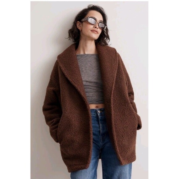 Madewell Pebbled Faux Shearling Shawl Collar Coat Women's Size Medium - Picture 11 of 15